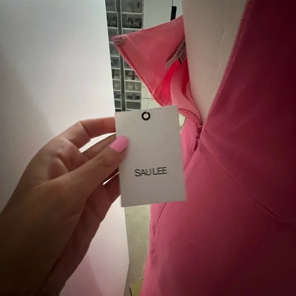 Sau Lee Helene Dress Pink One-Shoulder Maxi Gown NWT